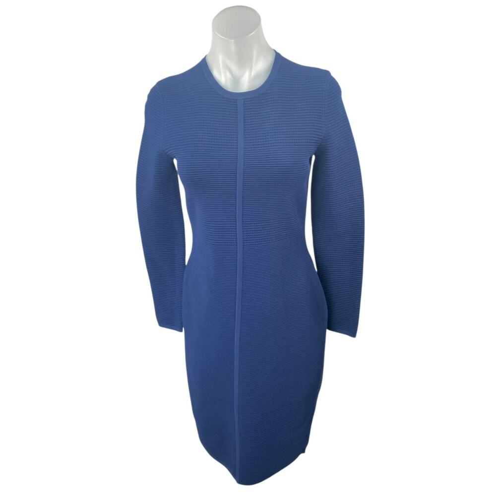 NEW Narciso Rodriguez Ottoman Blue Long Sleeve Knit Bodycon Sweater Dress US 6